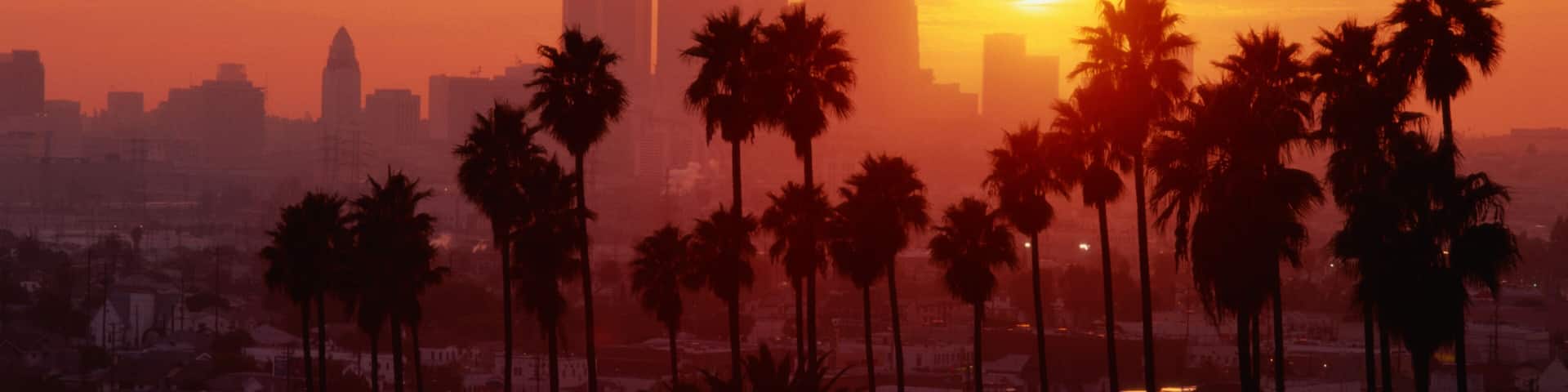 USA, California, Los Angeles skyline, sunset