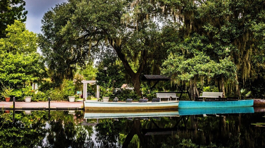 Beautiful calm reflection on Black Water Swamp with thunder storm brewing at #CypressGardensSC #Nature Photo Contest #NaturePhotoContest #MoncksCornerSC #Reflection #Boats #LiveOak