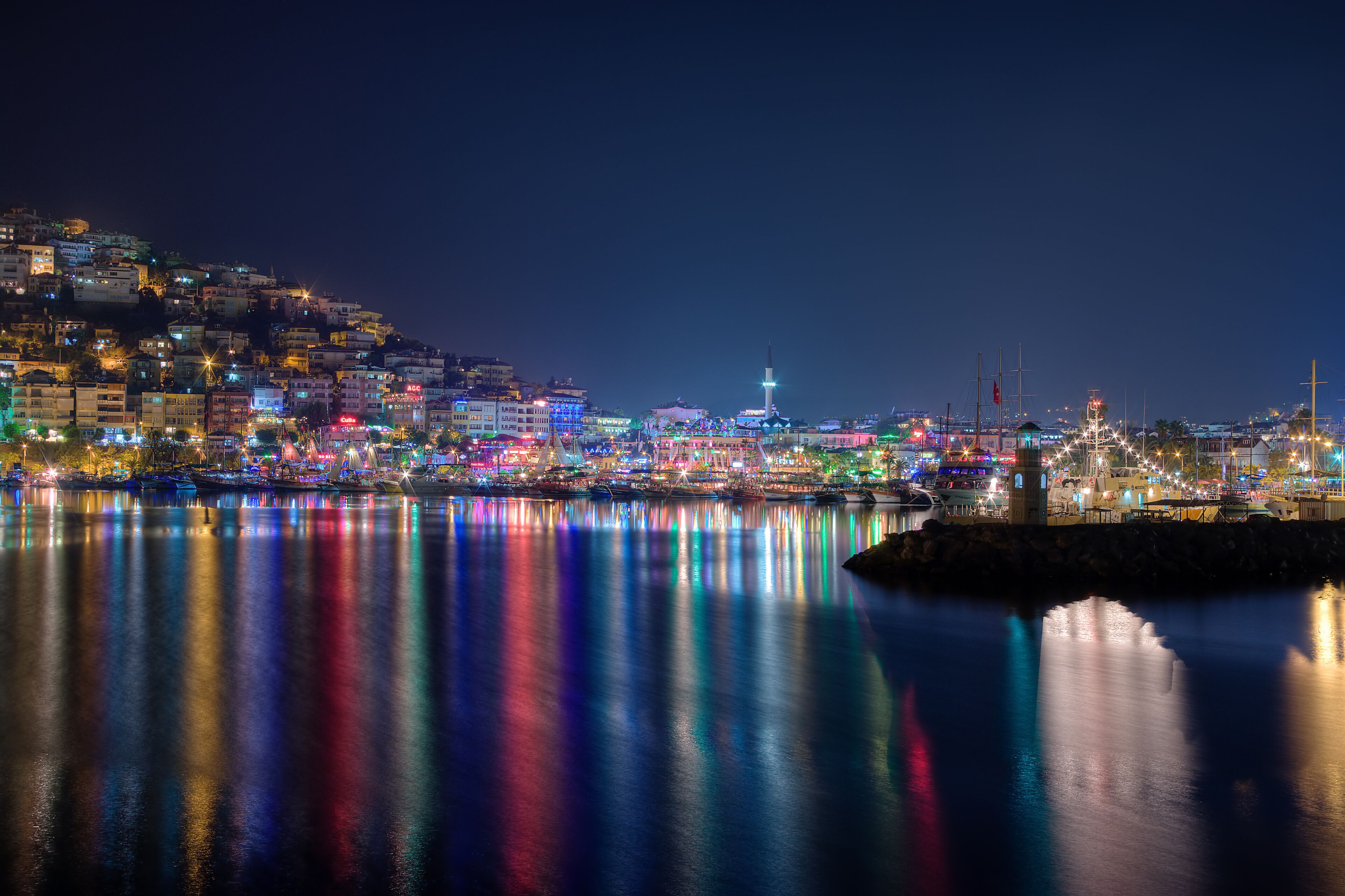 Alanya port at night