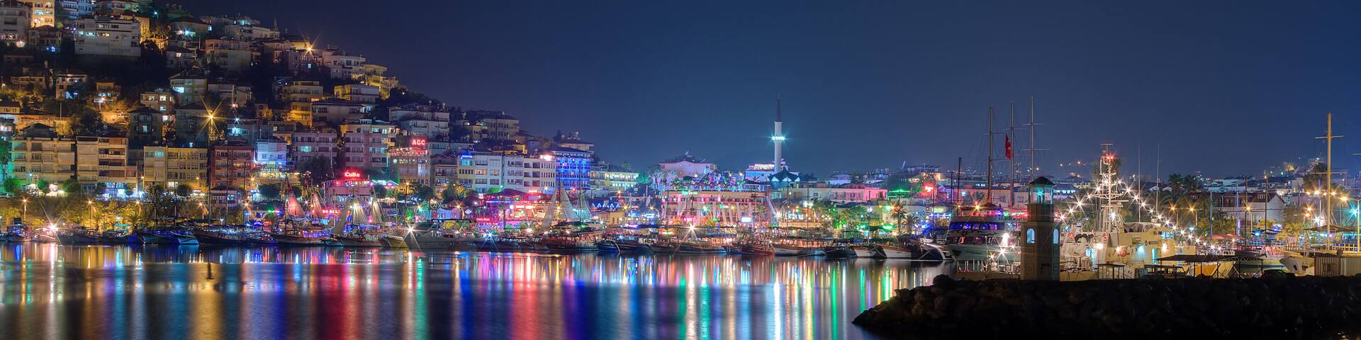 Alanya port at night