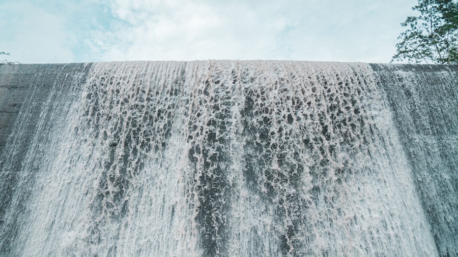 The sabo dam functions to stem the flow of cold lava from this volcano in Nglumut, Magelang, Central Java, Indonesia to anticipate when Mount Merapi