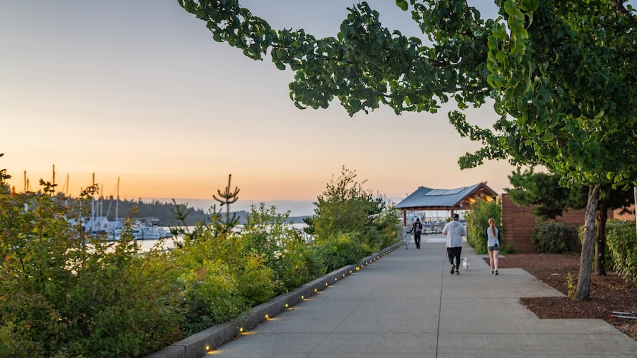 Percival Landing which includes a sunset as well as a couple