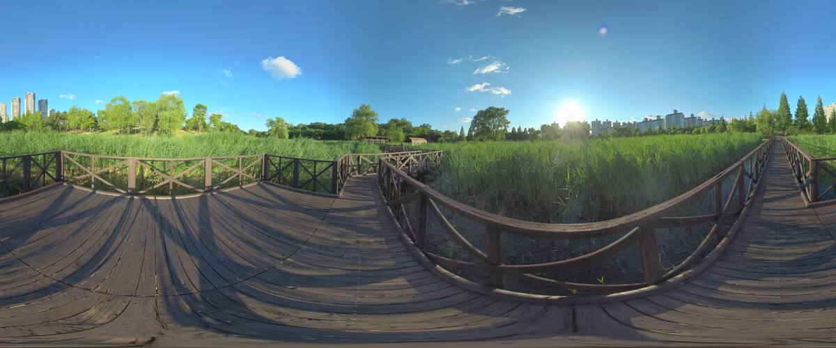 Ansan, South Korea - 7 June 2019. Panorama 360 degree view in park. Forest and Park 360 image, VR AR content.