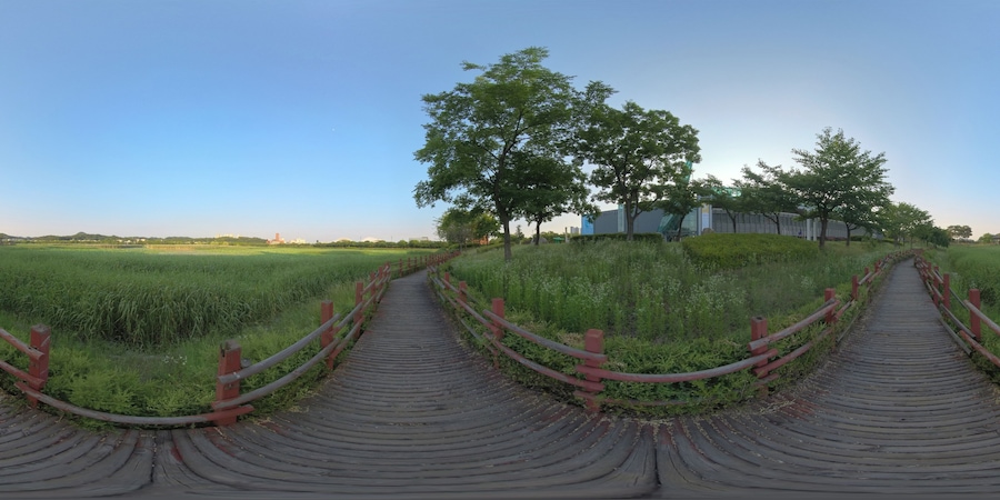 Ansan, South Korea - 12 June 2019. Panorama 360 degrees view in park. Forest and Park 360 image, VR AR content.