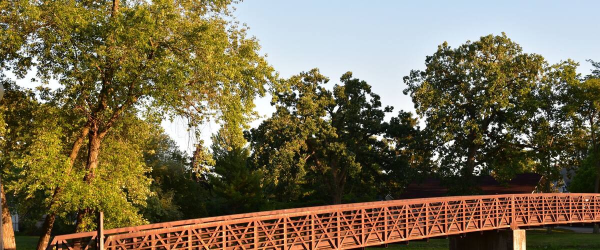 Metal Bridge across Fox River in Burlington, Wisconsin in Summertime