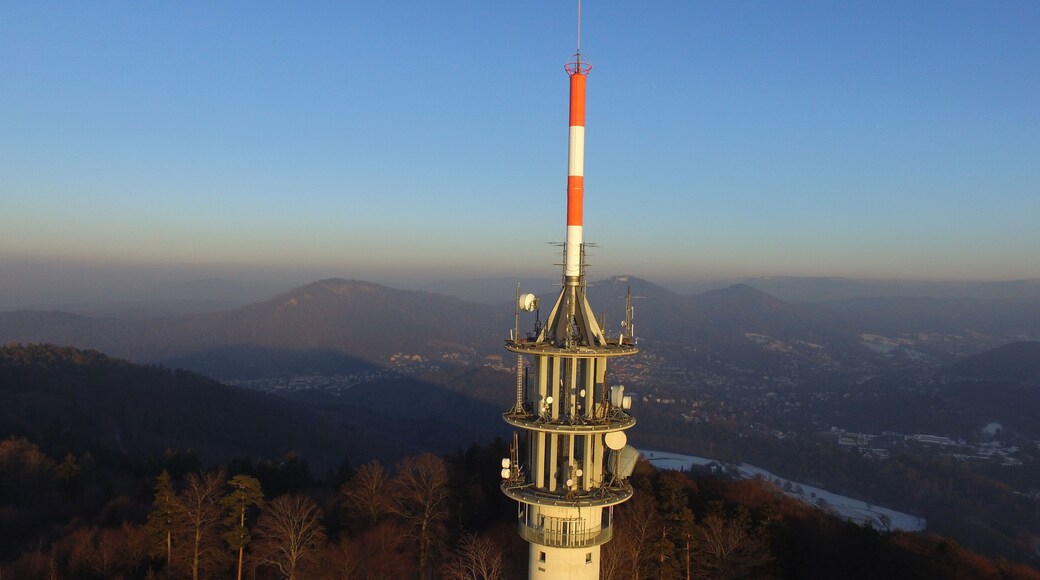 Die Spitze des Fremersbergturmes mit einem Quadrocopter aufgenommen