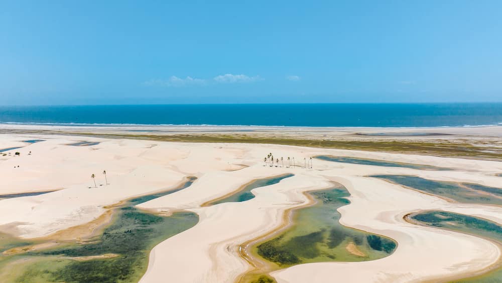 aerial photo with drone of the small Lençóis Maranhenses in Tutóia city of Maranhão in Brazil