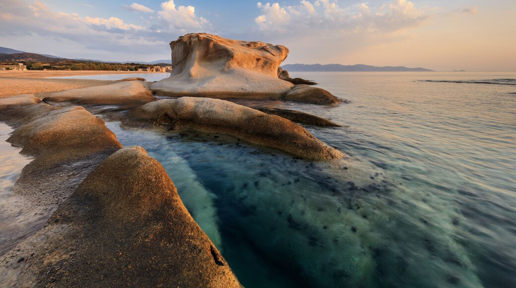 beautiful kakoudia beach at sunrise. Ierissos Grecce