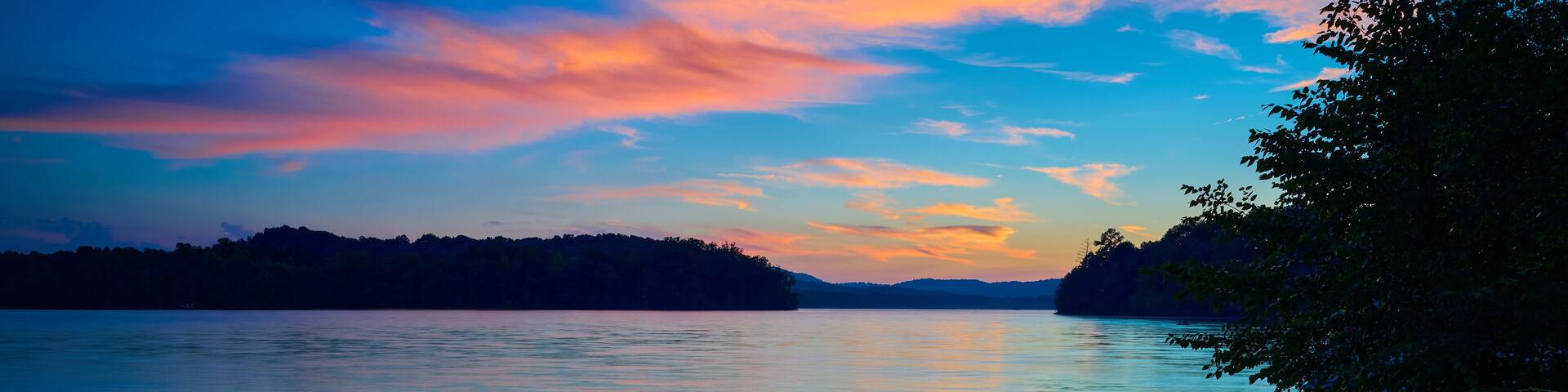 Sunset on Lake Chatuge at Jackrabbit Mountain Recreation Area, NC.