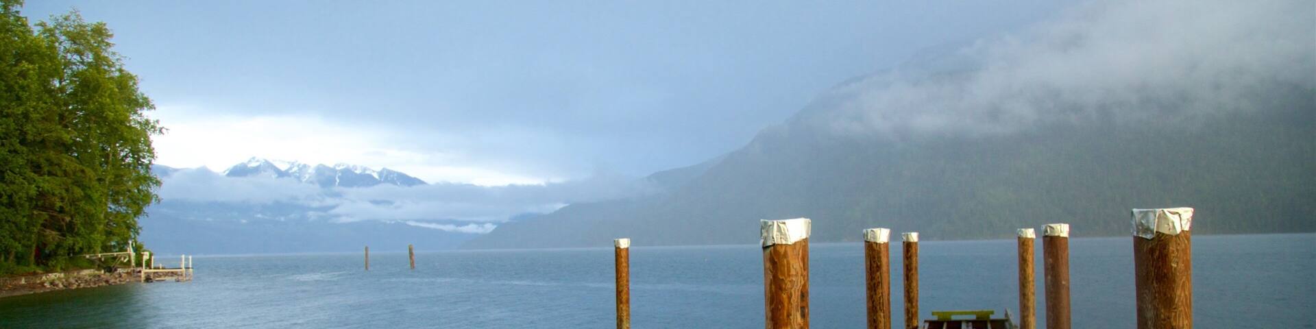 New Denver which includes a lake or waterhole and mist or fog