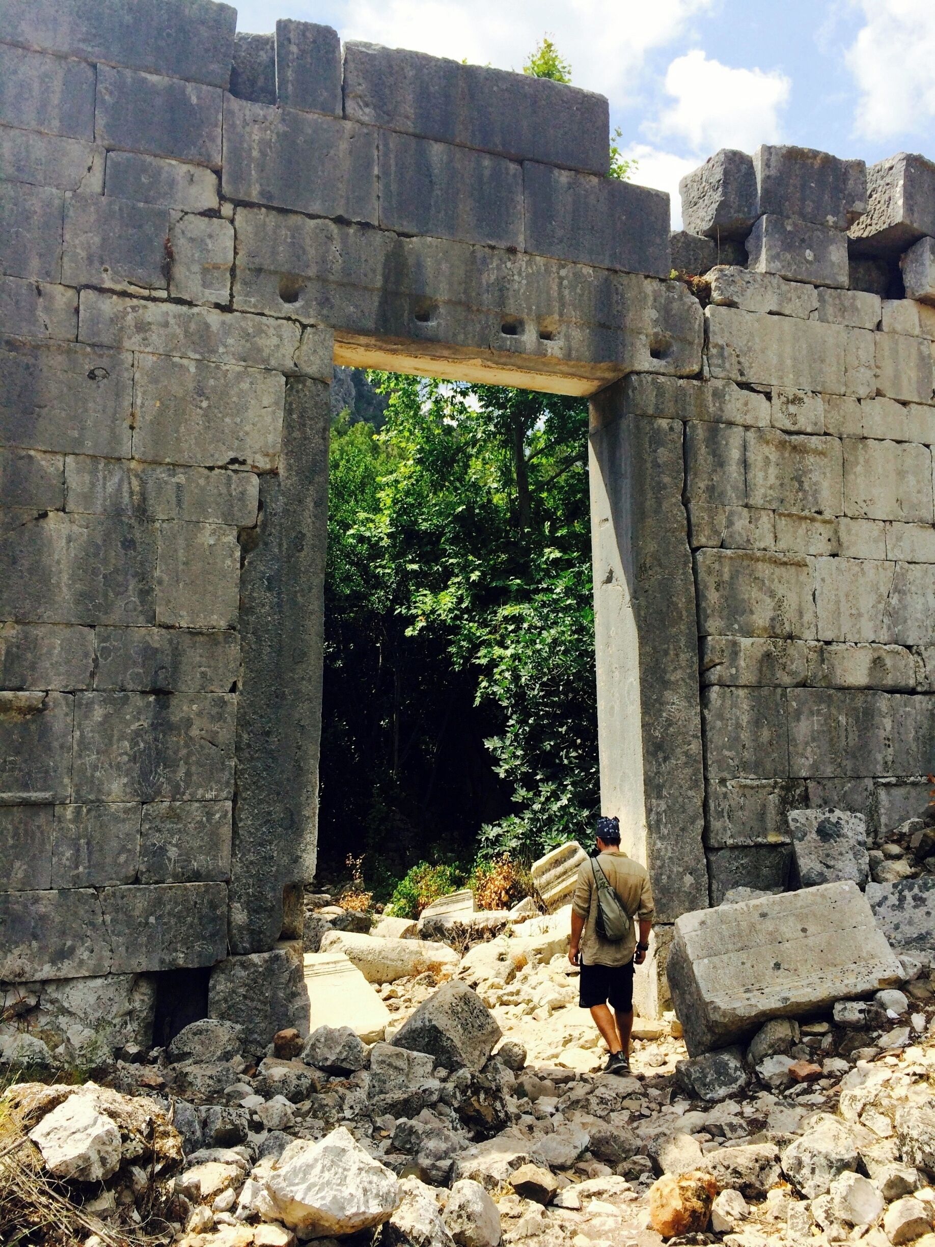 Walking around the ruins in Olympus, Turkey.  Great backpacking town to stay in tree huts and enjoy the beautiful beach.  The ruins that you can explore are fantastic, a little overgrown with forest but look amazing 