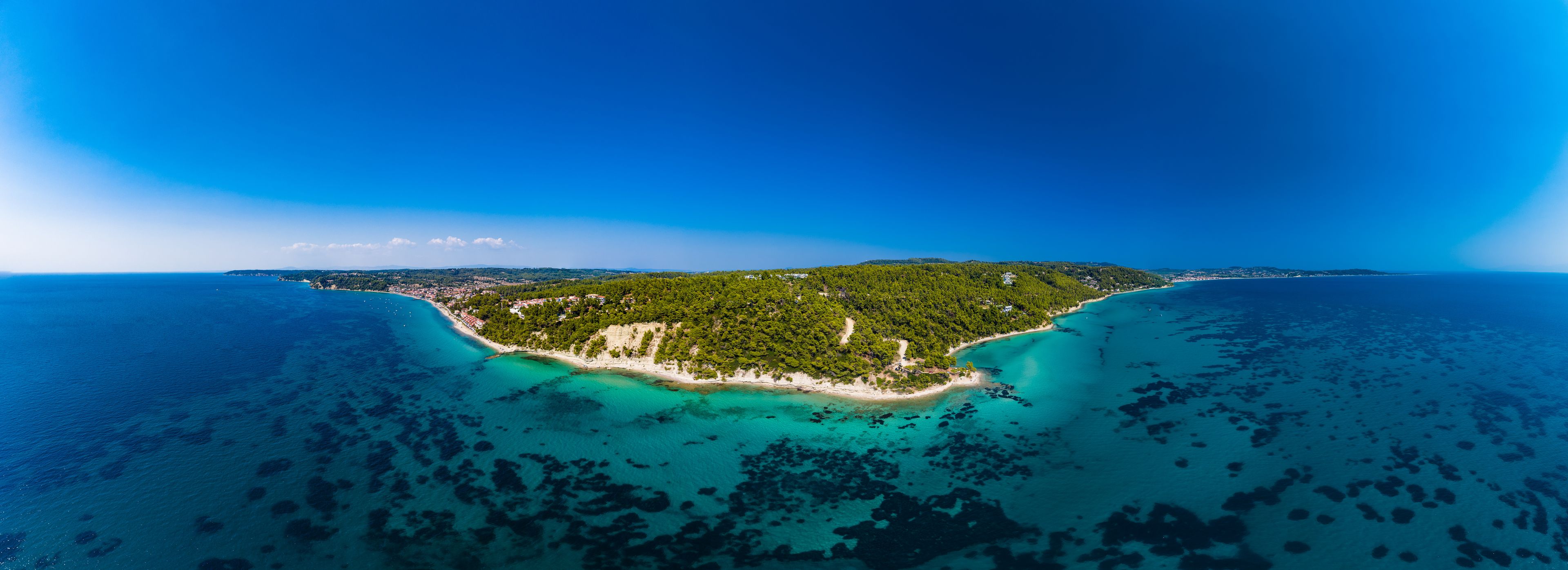 Aerial view of a village near Agios Nikolaos beach