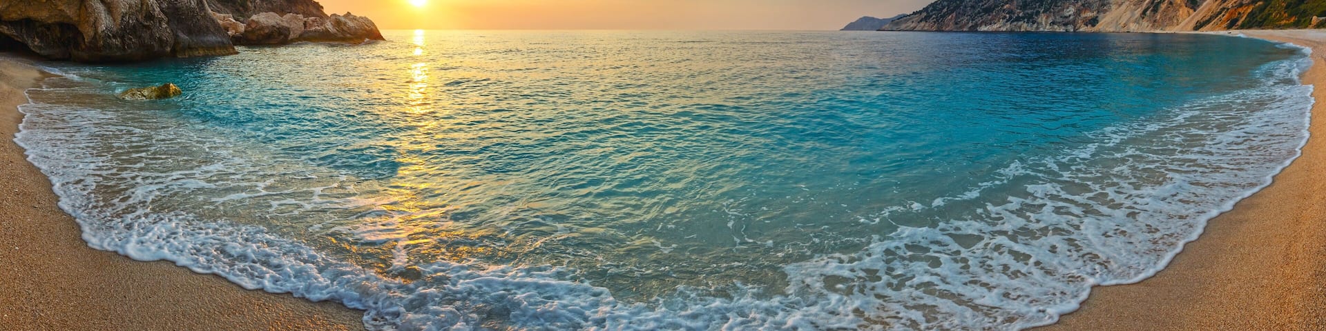 Sunset on Myrtos Beach (Greece, Kefalonia, Ionian Sea).
