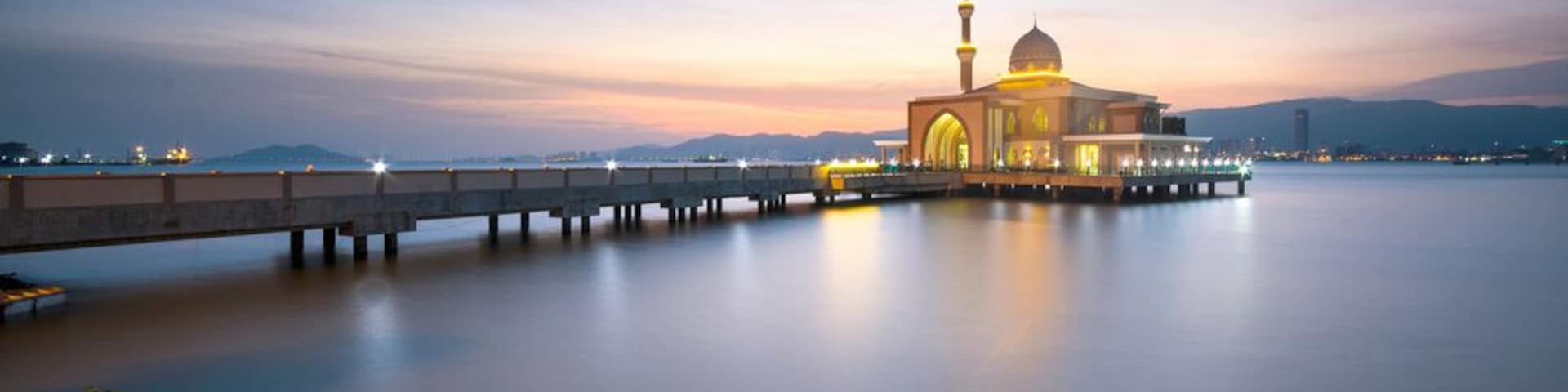 Amazing sunset view at the Floating Mosque, Penang Port, Seberang Perai, Malaysia. Soft focus due to high exposure.; Shutterstock ID 755494138; PO: Hcom Destination Content neighborhoods; Client: Hote