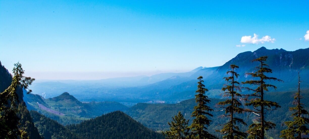 Half way up the 7 mile hike to Lake Serene with a beautiful view of the surrounding mountains