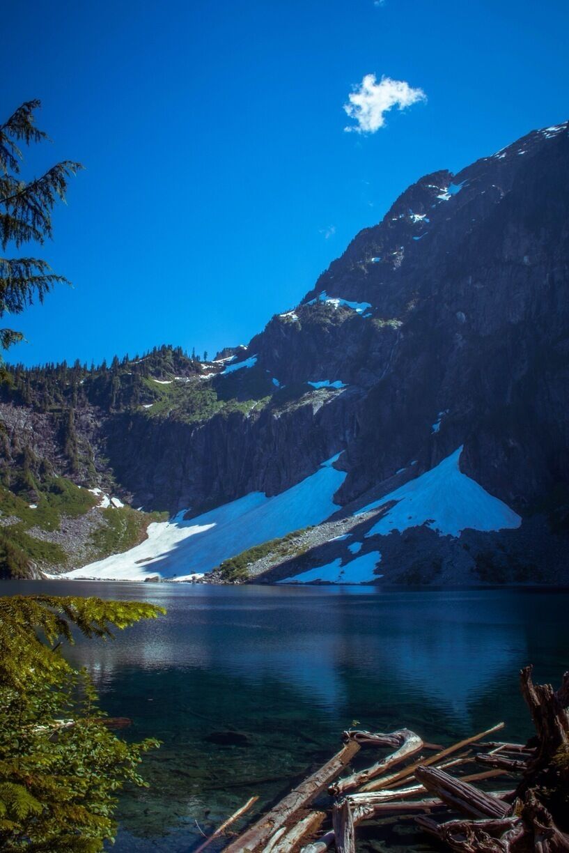 Finally reaching the freezing lake after a long hike