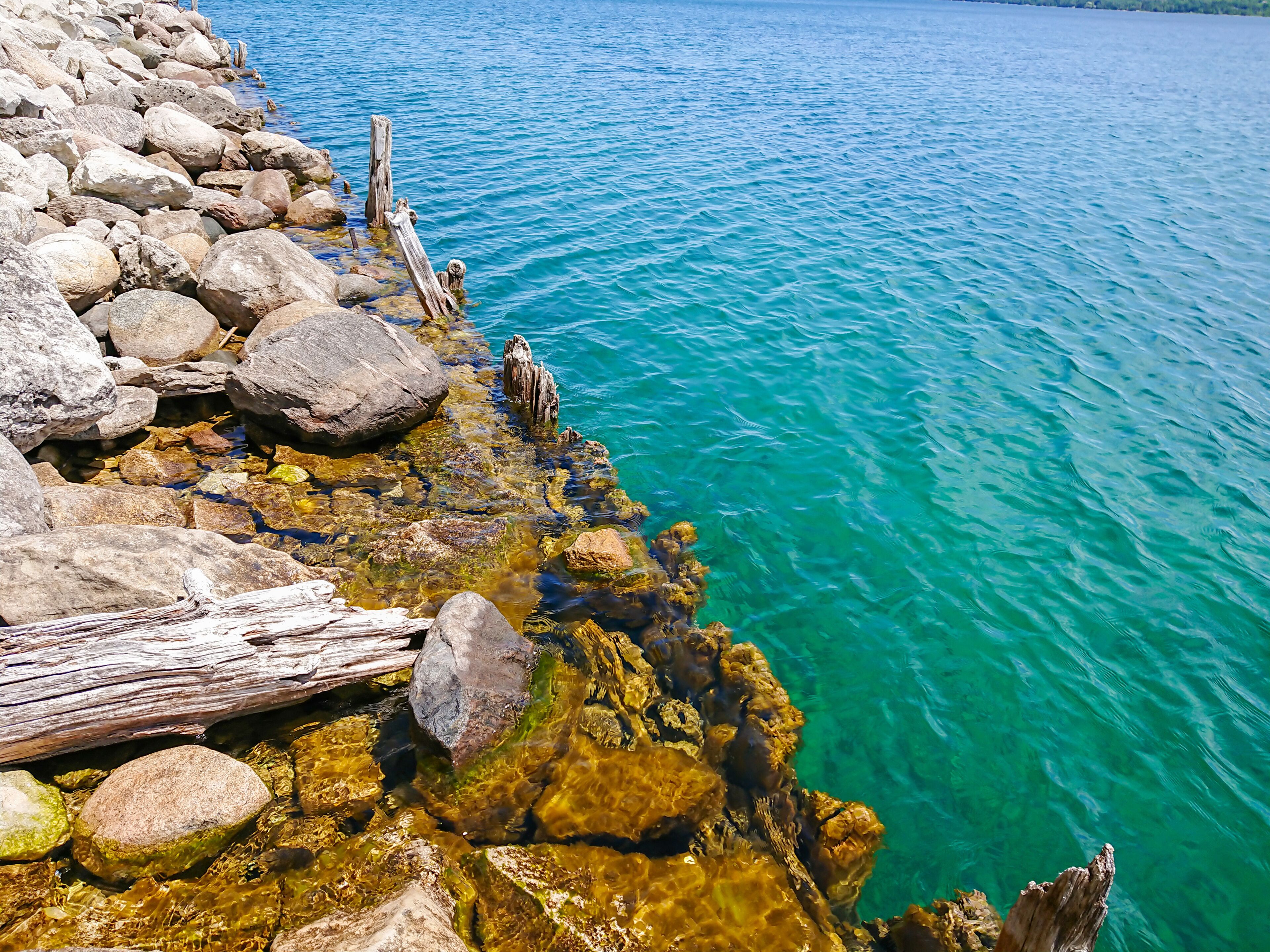 View of Spirit Rock Conservation Area rocks in Wiarton, Ontario, Canada in Georgian Bay.