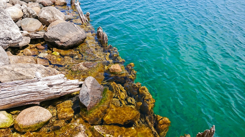 View of Spirit Rock Conservation Area rocks in Wiarton, Ontario, Canada in Georgian Bay.