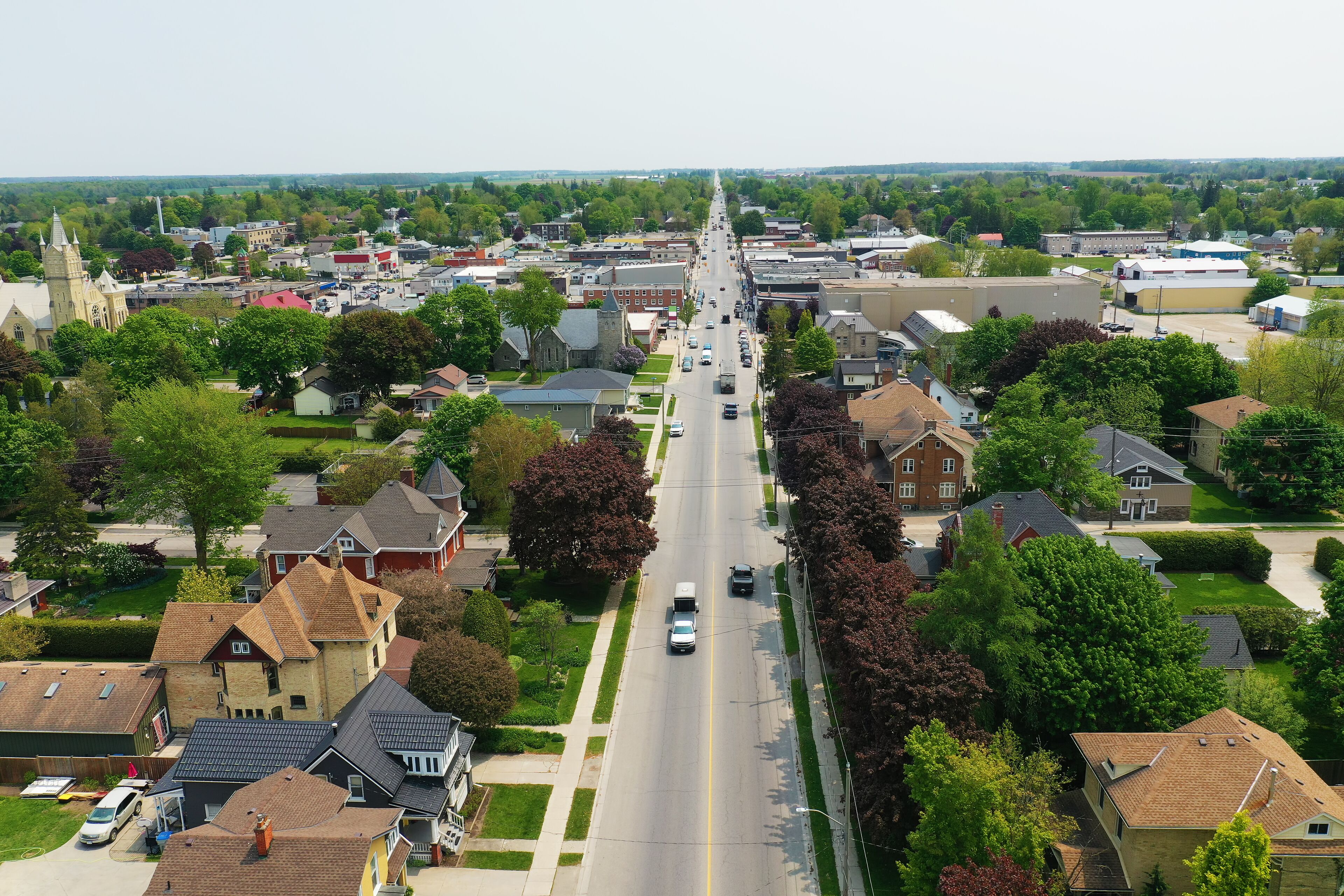 Aerial view of Listowel, Ontario, Canada in summer