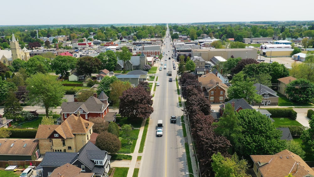 Aerial view of Listowel, Ontario, Canada in summer