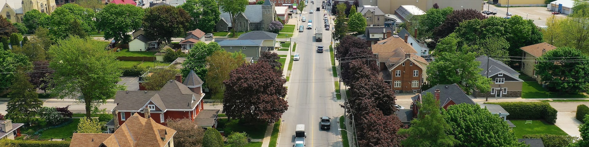Aerial view of Listowel, Ontario, Canada in summer