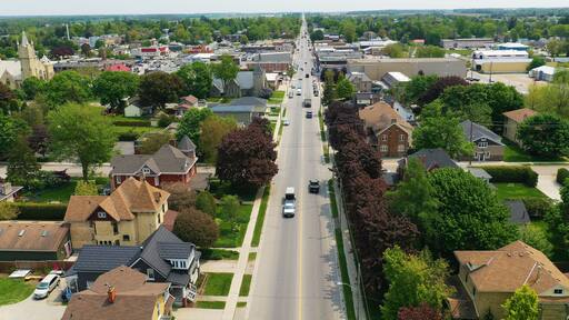 Aerial view of Listowel, Ontario, Canada in summer