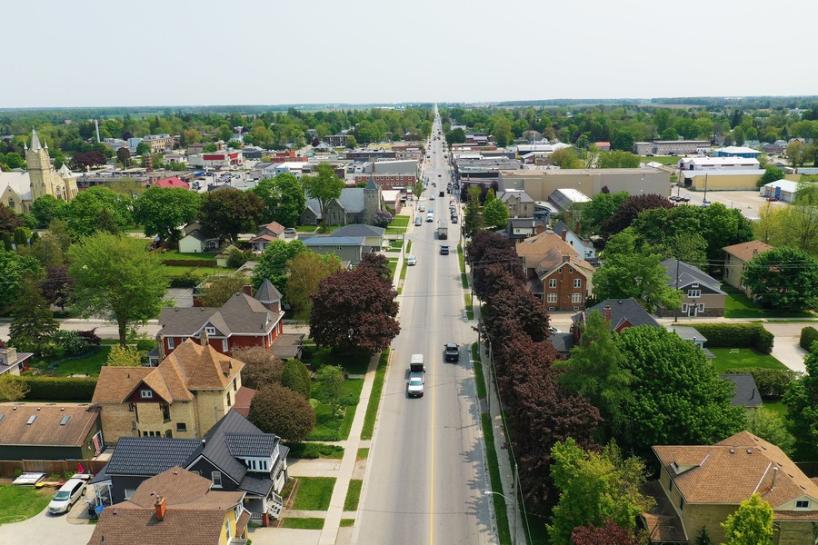 Aerial view of Listowel, Ontario, Canada in summer