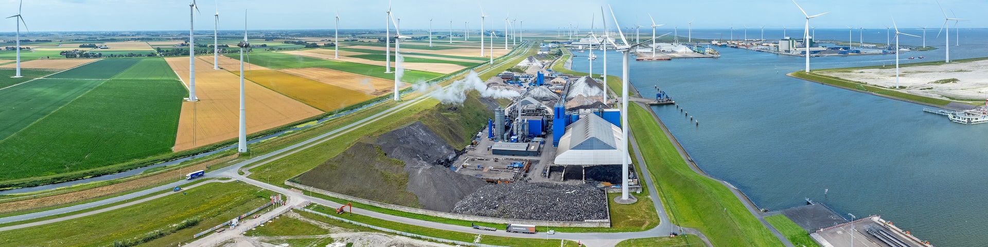 Aerial panorama from industry in Eemshaven in the Netherlands