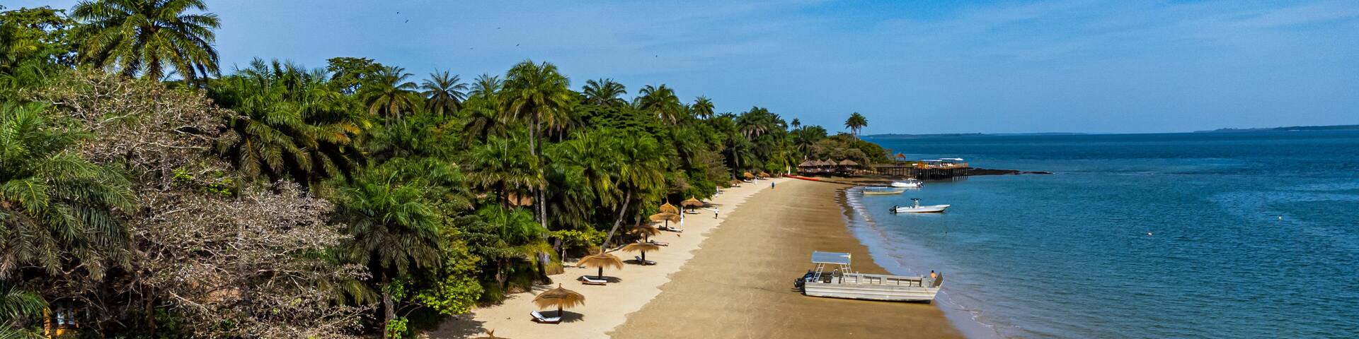 Aerial of a sandy beach on Rubane island, Bijagos archipelago, Guinea Bissau