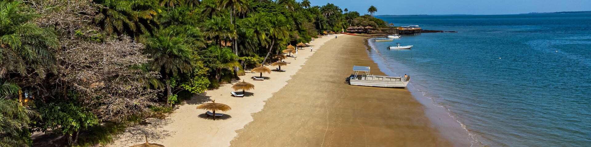 Aerial of a sandy beach on Rubane island, Bijagos archipelago, Guinea Bissau