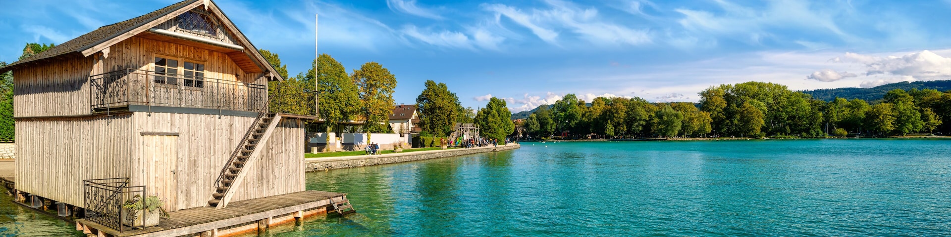 Boathouse in Seewalchen at Attersee (lake Attersee), Salzkammergut, Austria