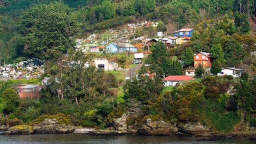 View of Corral, a small town in the river mouth of Valdivia River, Region de Los Rios, Chile