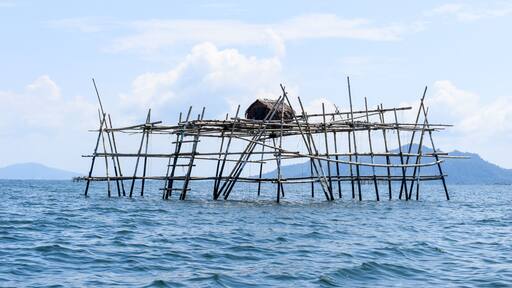 Sibolga Traditional Fishing Structure Built with Bamboo in the Sea