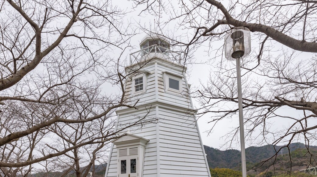 White wooden lighthouse at the Sakai Daiba Park in Sakaiminato City, Tottori Prefecture, Japan