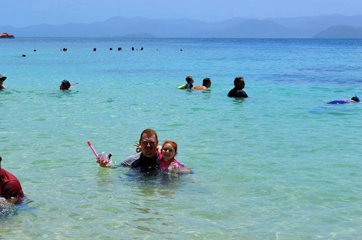This is an amazing place to snorkel.  No scary bitey ocean life.  Only the most amazing tropical and rare fish and live coral which glisten from the sun.  I totally recommend snorkelling here.  My 6 year old loved it.   Very shallow and safe to swim.      