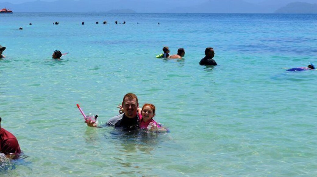 This is an amazing place to snorkel. No scary bitey ocean life. Only the most amazing tropical and rare fish and live coral which glisten from the sun. I totally recommend snorkelling here. My 6 year old loved it. Very shallow and safe to swim.