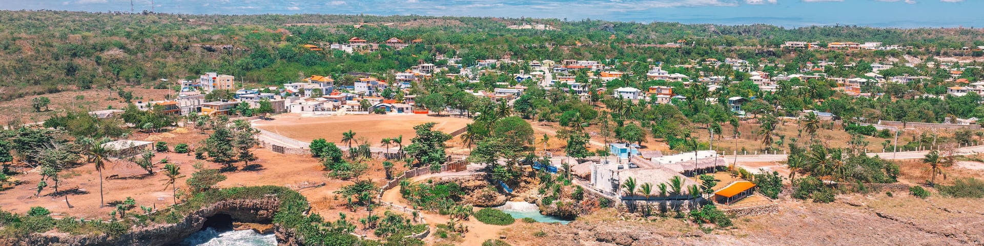 Village Boca de Yuma Caribbean rocky coastline, Dominican Republic, beautiful ocean view