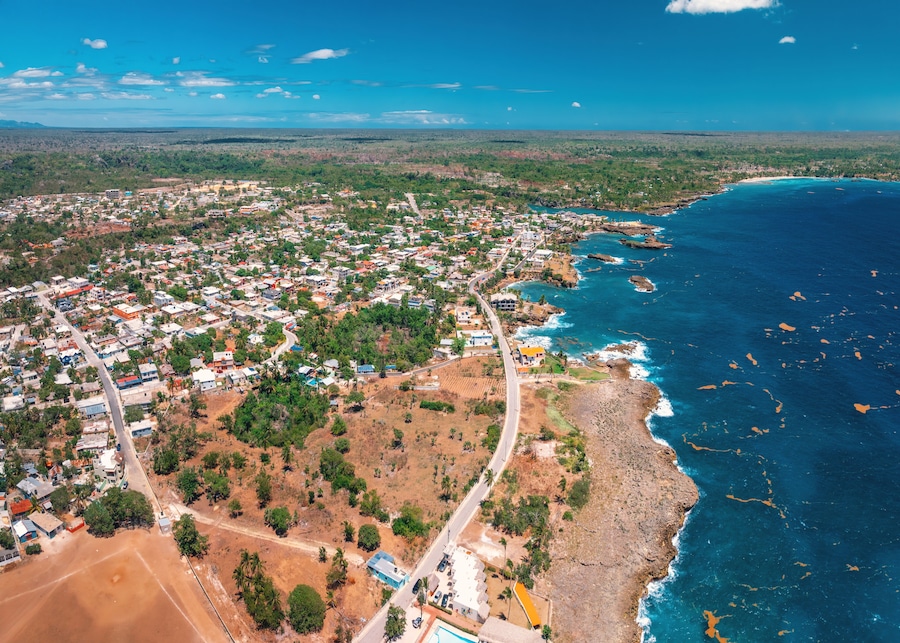 Village Boca de Yuma Caribbean rocky coastline, Dominican Republic, beautiful ocean view