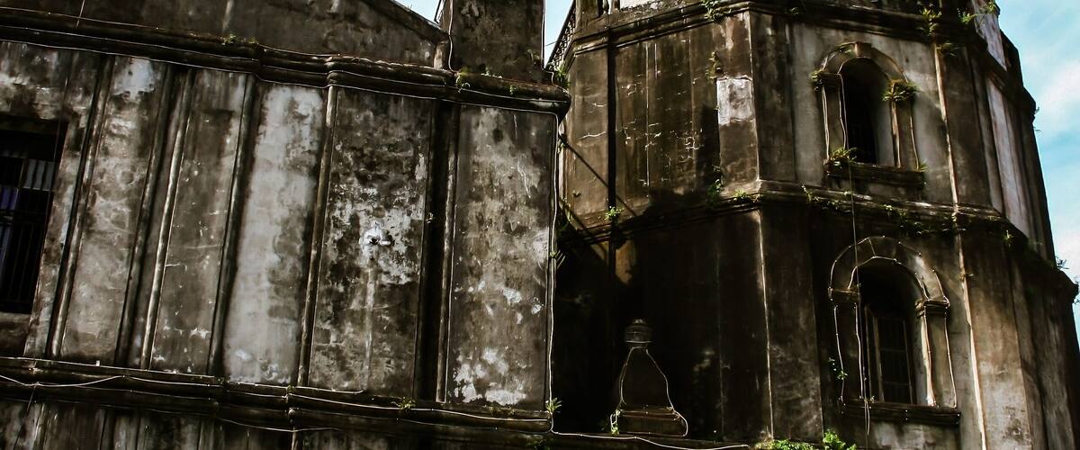 The belfry of Our Lady of Candelaria Parish Church in Silang, Spanish colonial style, first built in 1585, Cavite Province, Luzon island, Philippines. National Cultural Treasure.