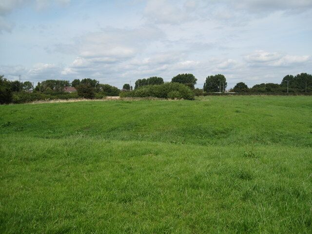 Moat near Elton The drop in the field is marked on the map as a moat, no crocodiles seemed to be home.