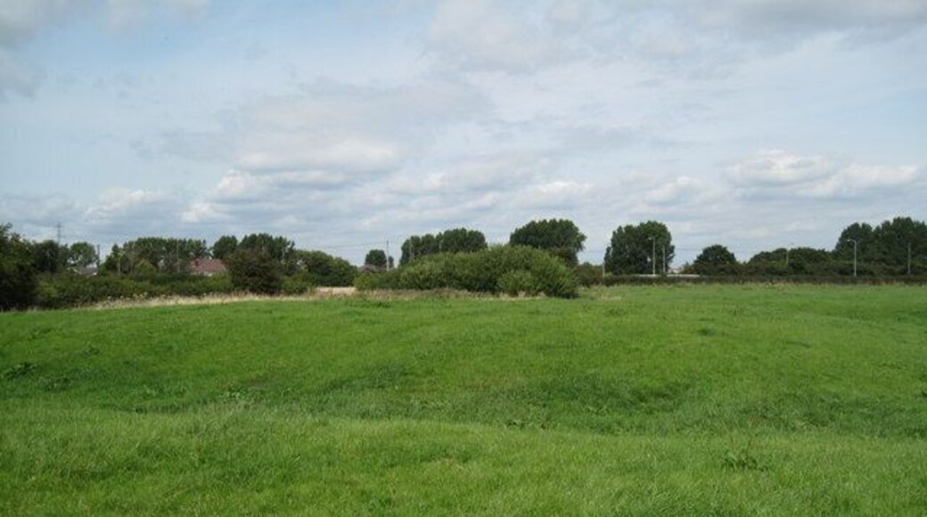 Moat near Elton The drop in the field is marked on the map as a moat, no crocodiles seemed to be home.