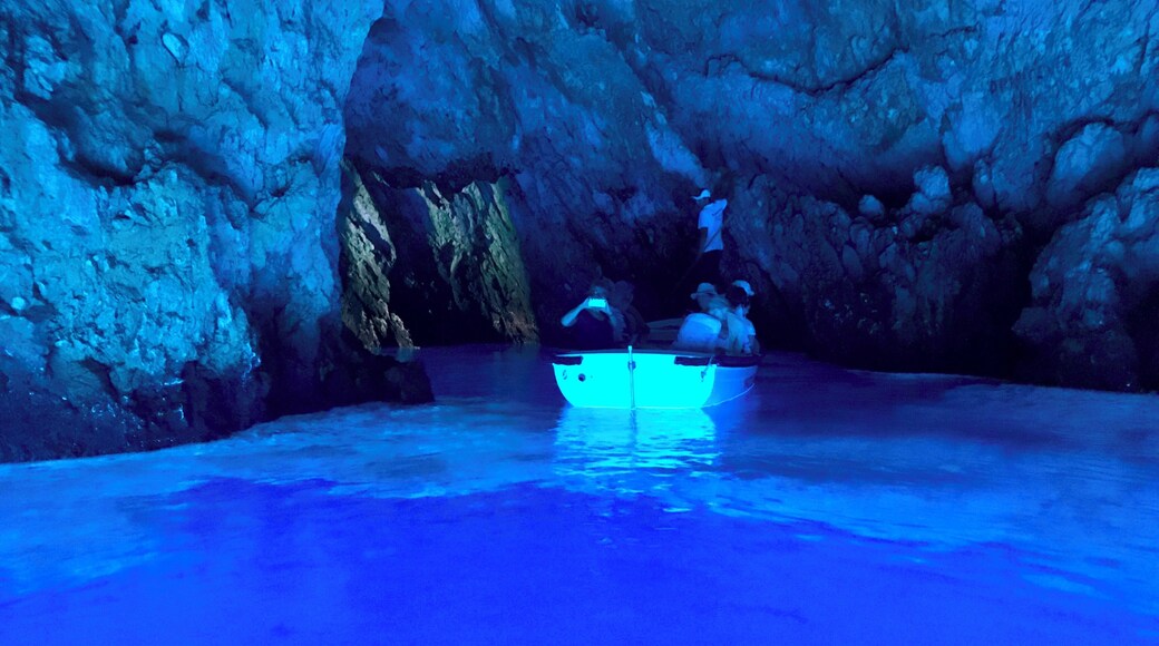 Like Italy - Croatia has a blue cave too. Having been to both - this one is definitely quieter. There is a cue, but it’s on land... I will say it’s a decent ride from split though with a tour and the boat is really choppy! Still - all in all was an excellent tour!