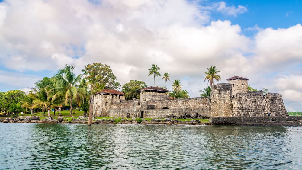 Spanish colonial fort Castle of San Felipe de Lara at the entrance to Lake Izabal in Guatemala
