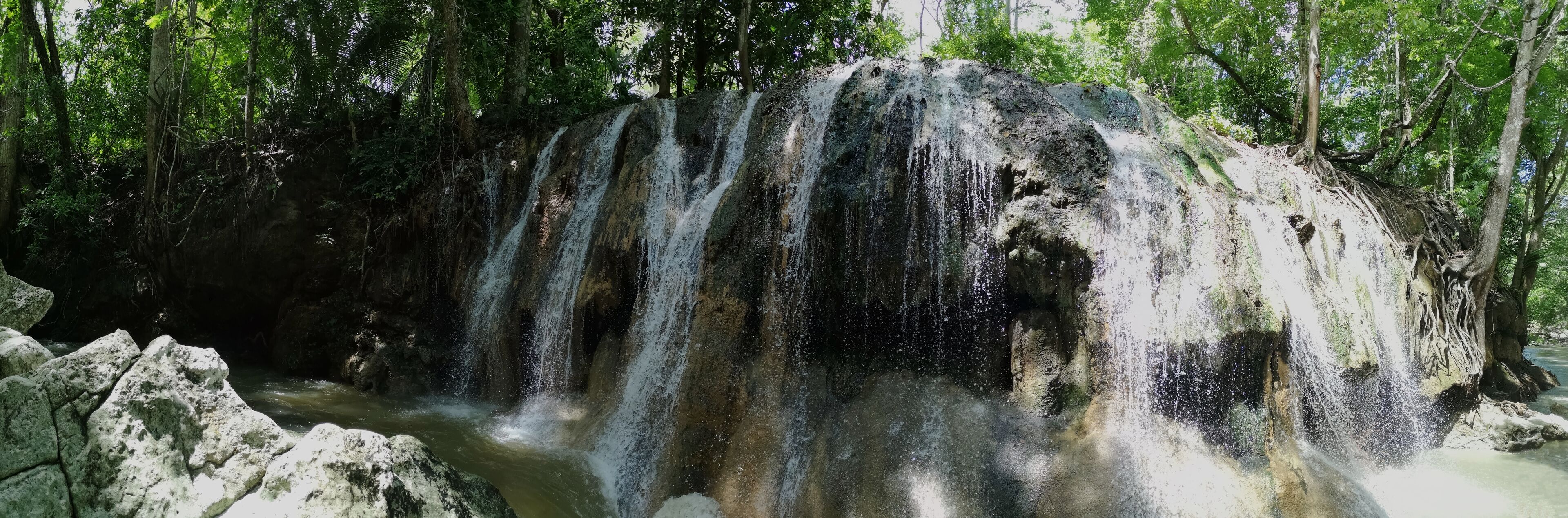 Panorama of Hot water springs Finca Paraiso near Rio Dulce, Guatemala.