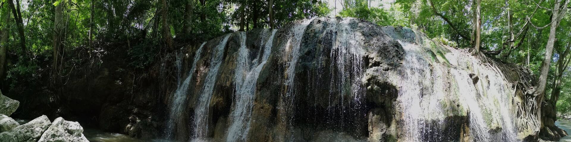 Panorama of Hot water springs Finca Paraiso near Rio Dulce, Guatemala.