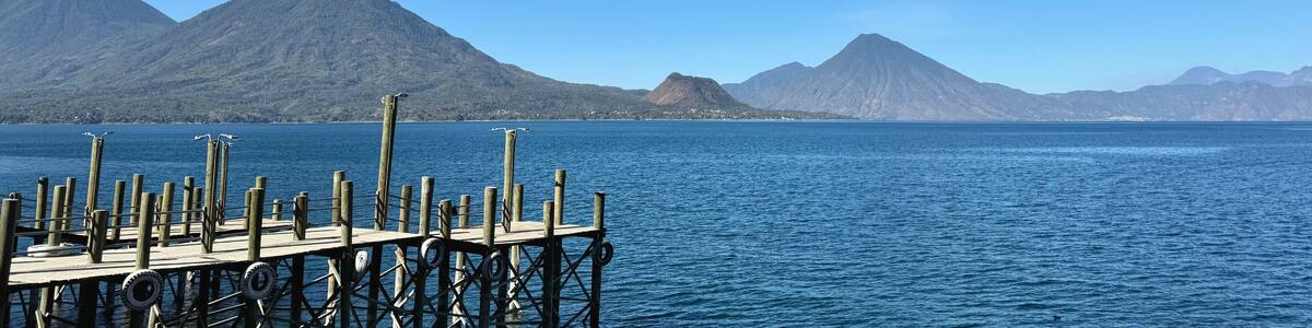 Volcanoes along Lake Atitlan at San Antonio Palopo in Guatemala