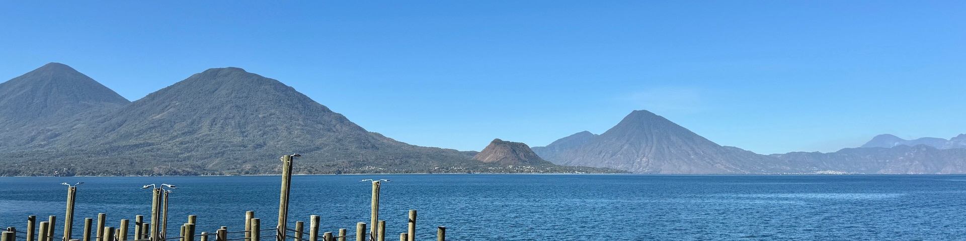 Volcanoes along Lake Atitlan at San Antonio Palopo in Guatemala