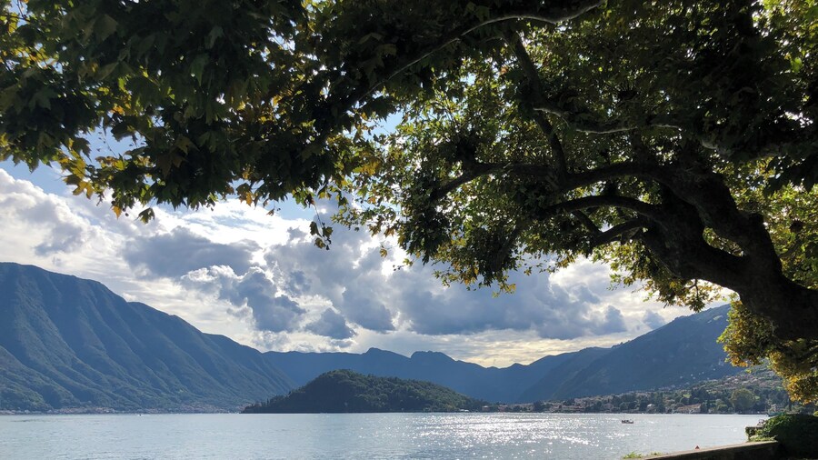 A beautiful public park along the shore of Lake Como.
