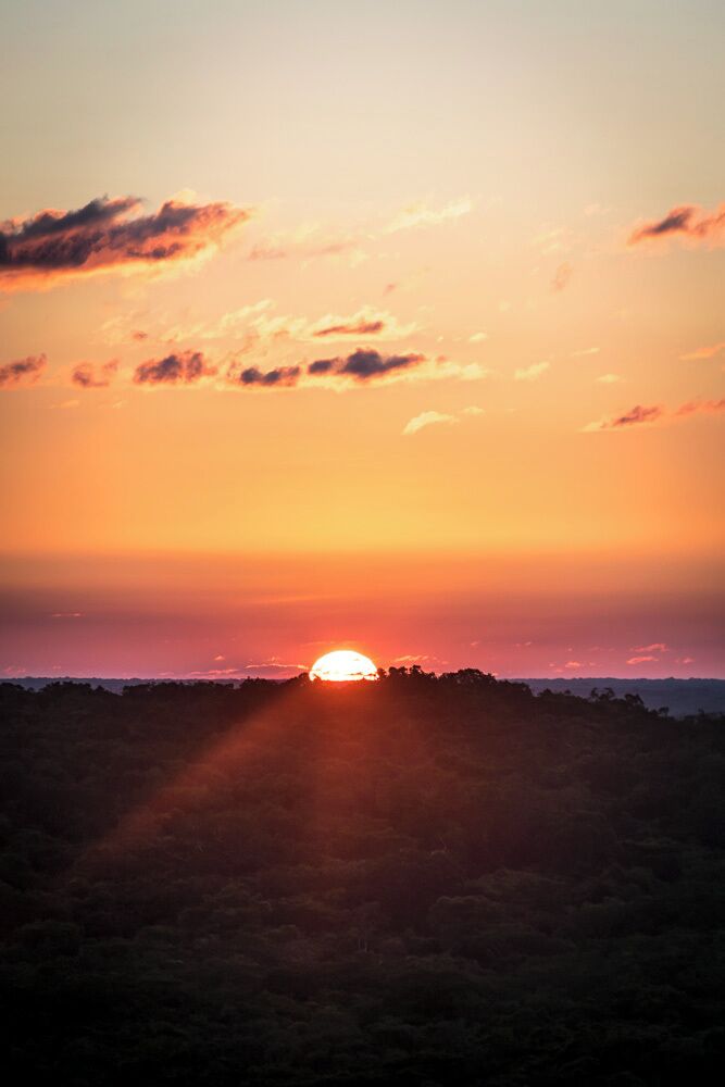 The sunset as seen from the top of El Tigre temple, in El Mirador. 