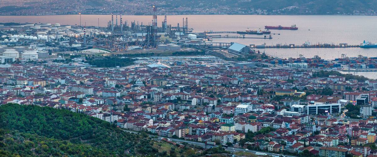 Wide angle panoramic view of Kocaeli city. Kocaeli Province is located at the easternmost end of the Marmara Sea around the Gulf of Izmit.